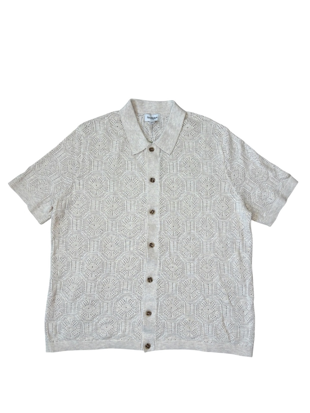 Goodfellow Cream Knit Short Sleeve Button-Up Shirt